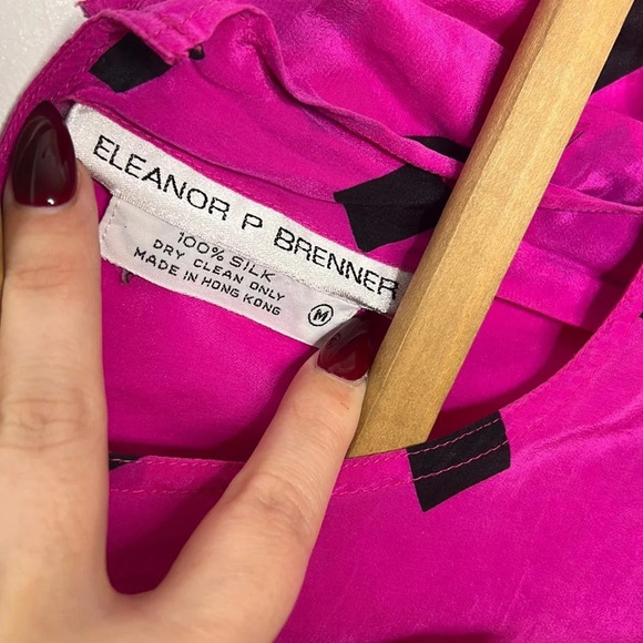 Vintage 1980s 100% Silk Eleanor Brenner Geometric Pattern Button Back Blouse - Picture 7 of 9